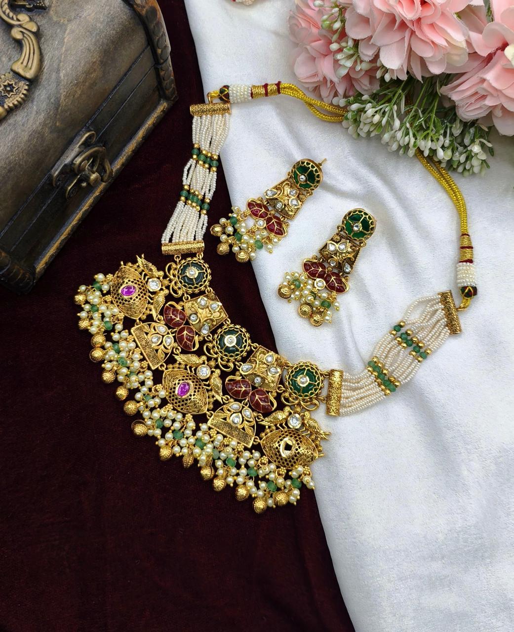 Hand crafted intricate pearl choker