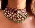ROYAL KUNDAN AND RUBY BRIDAL CHOKER SET WITH MINT DROPS
