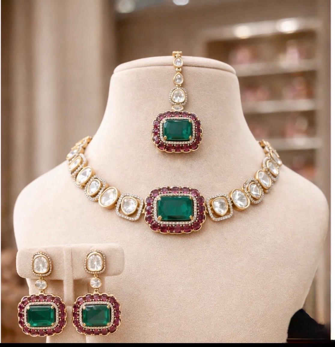 Emrald Rubby Uncut Polki Necklace