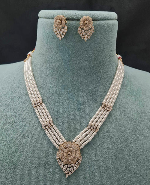 AD Flower Necklace With Pearl Mala