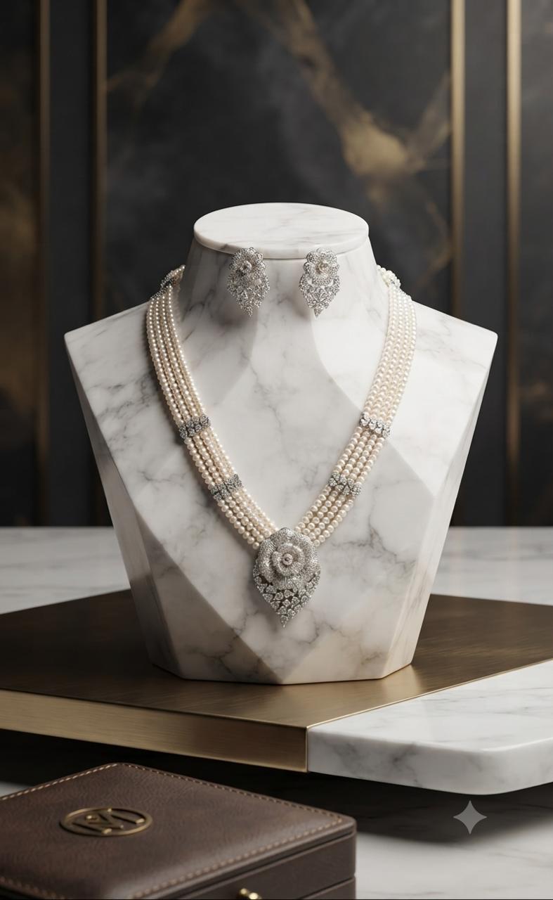 AD Flower Necklace With Pearl Mala