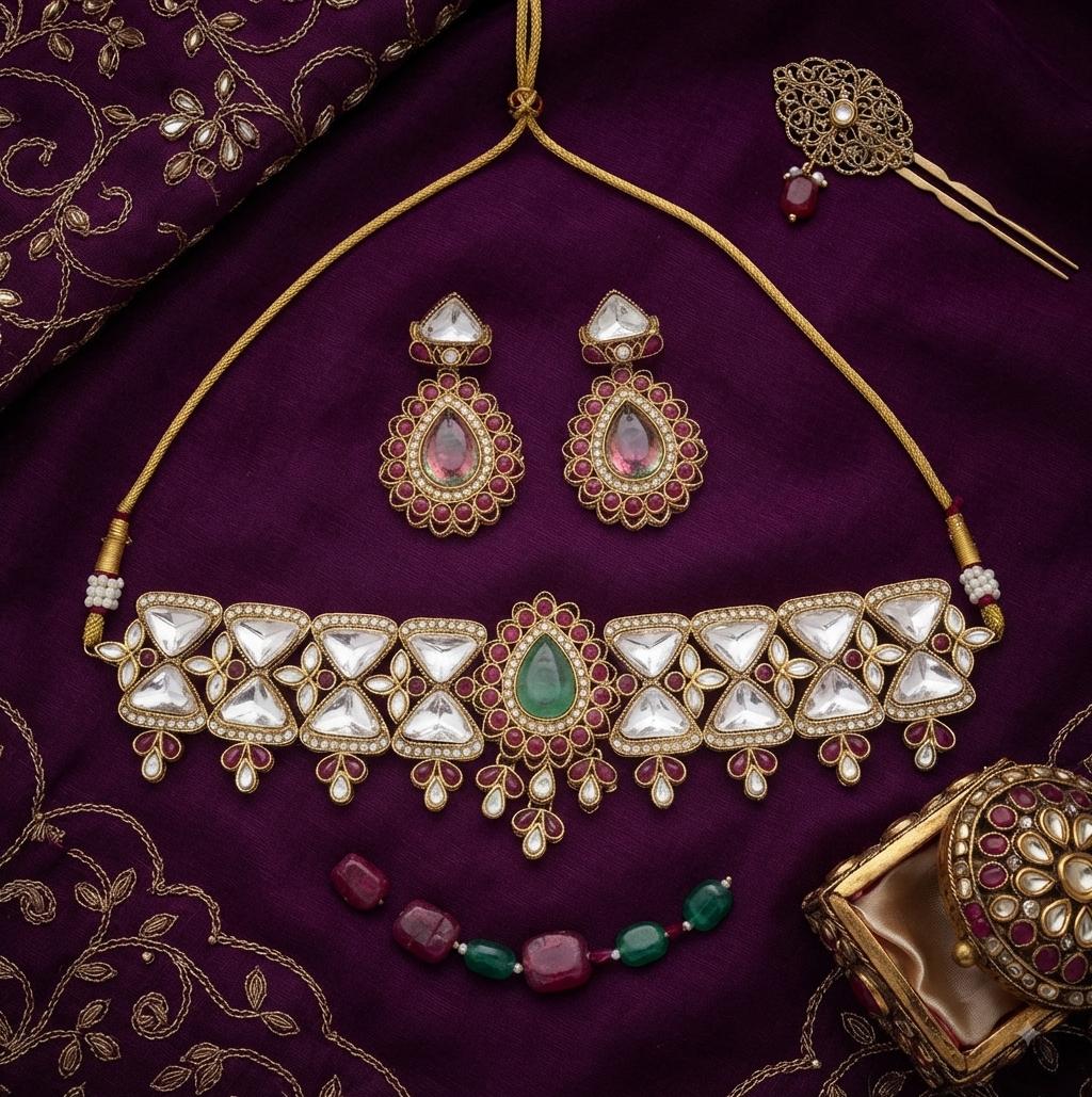 Antique Kundan Choker Necklace Set