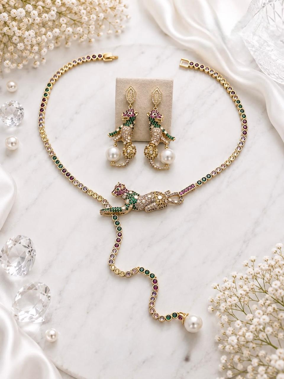 Austrian Stone Cat Design Necklace