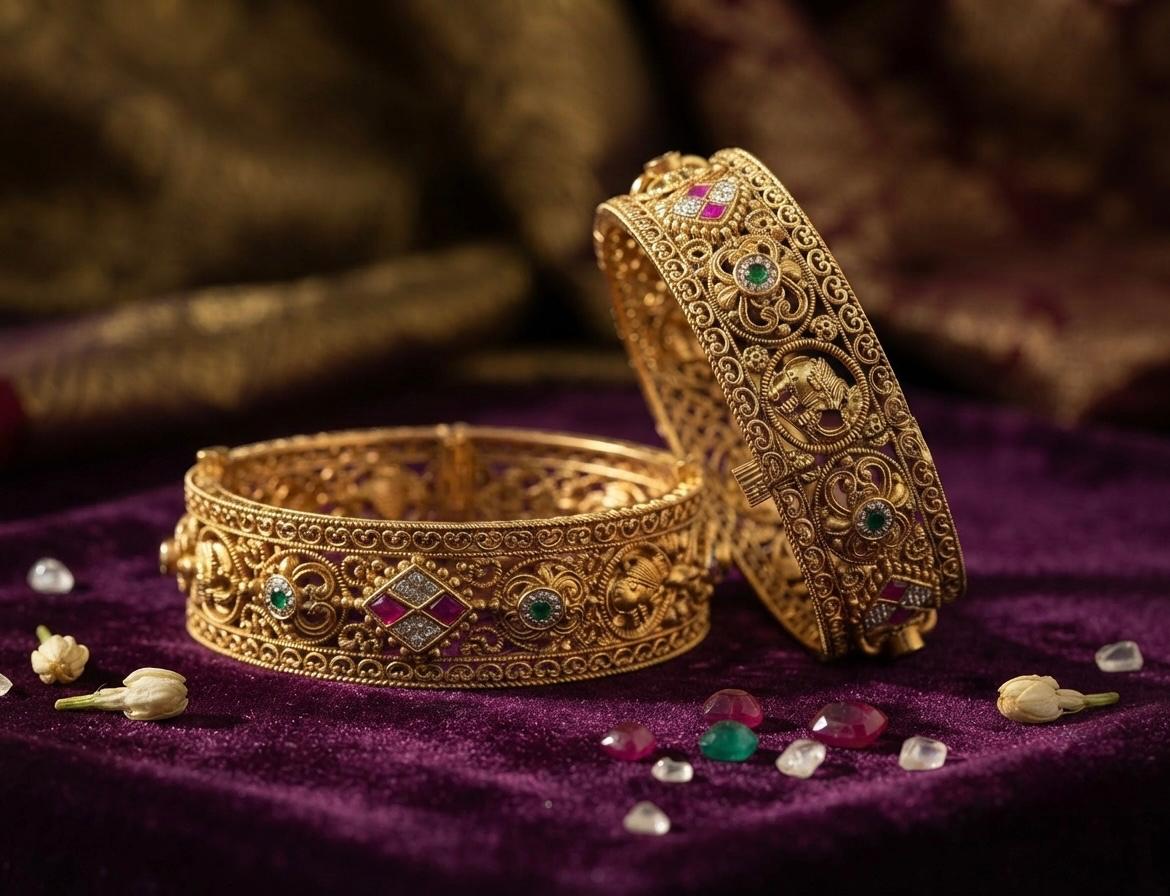 Beautiful Carving Kundan Bangles