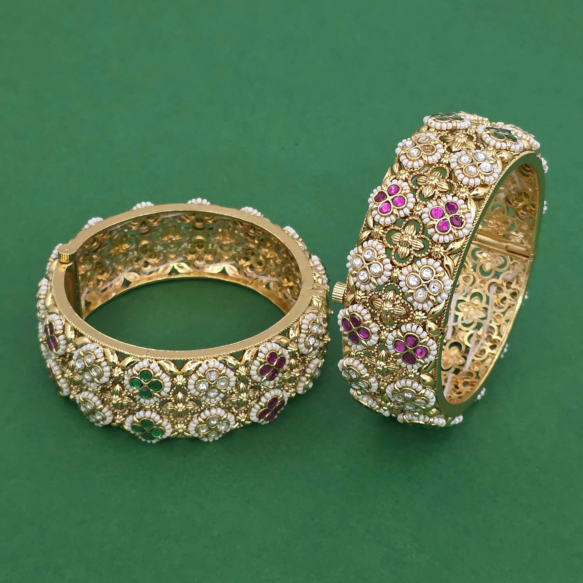 Pearl With Colourful Kundan Bangle