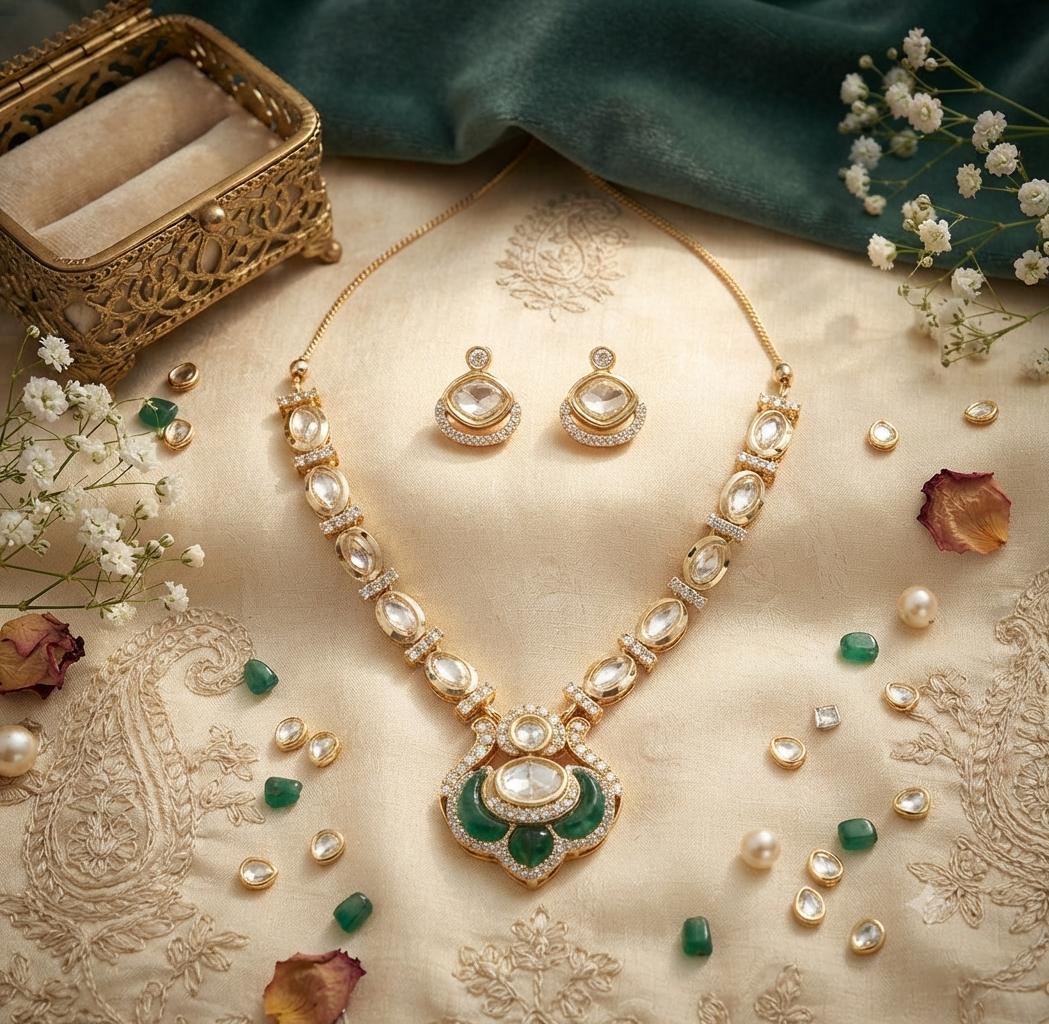 Delicate Kundan Classic Pendant Necklace Set
