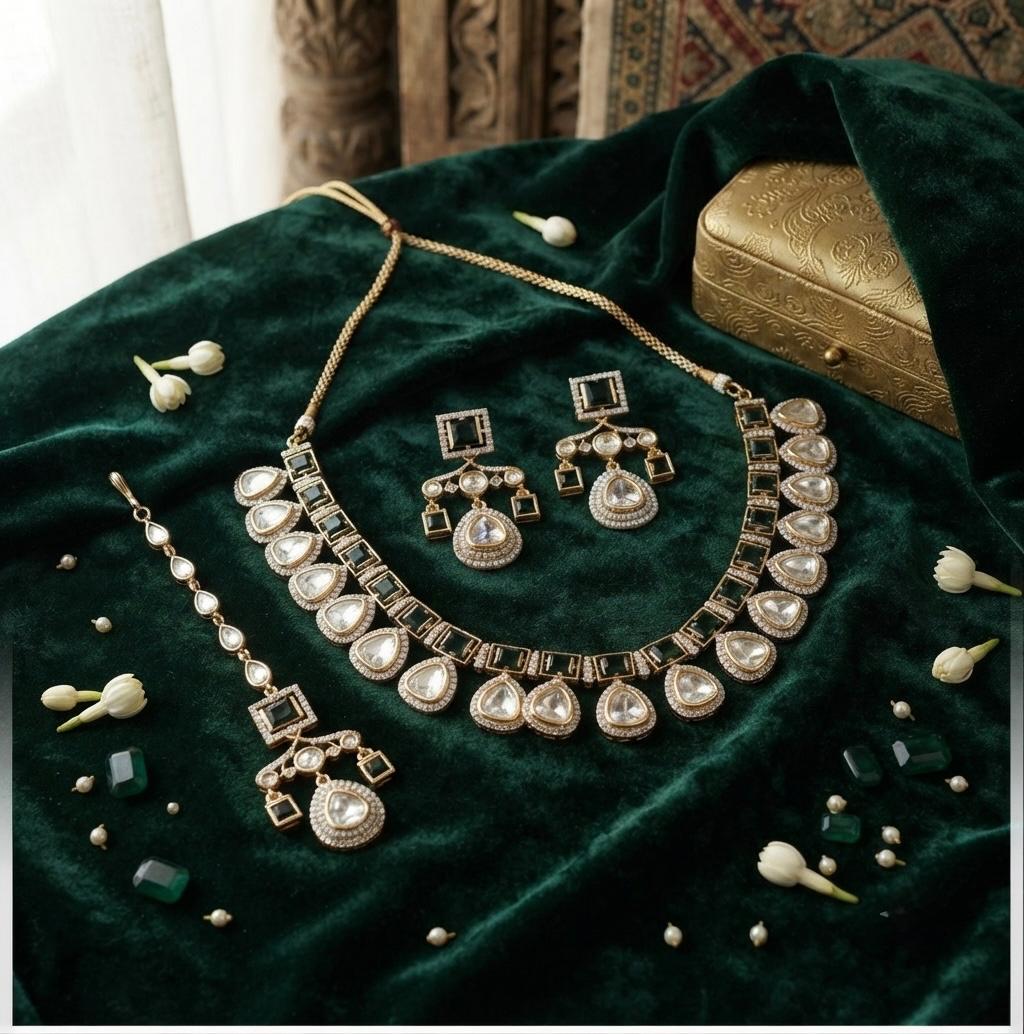 Elegant Kundan Emerald Necklace