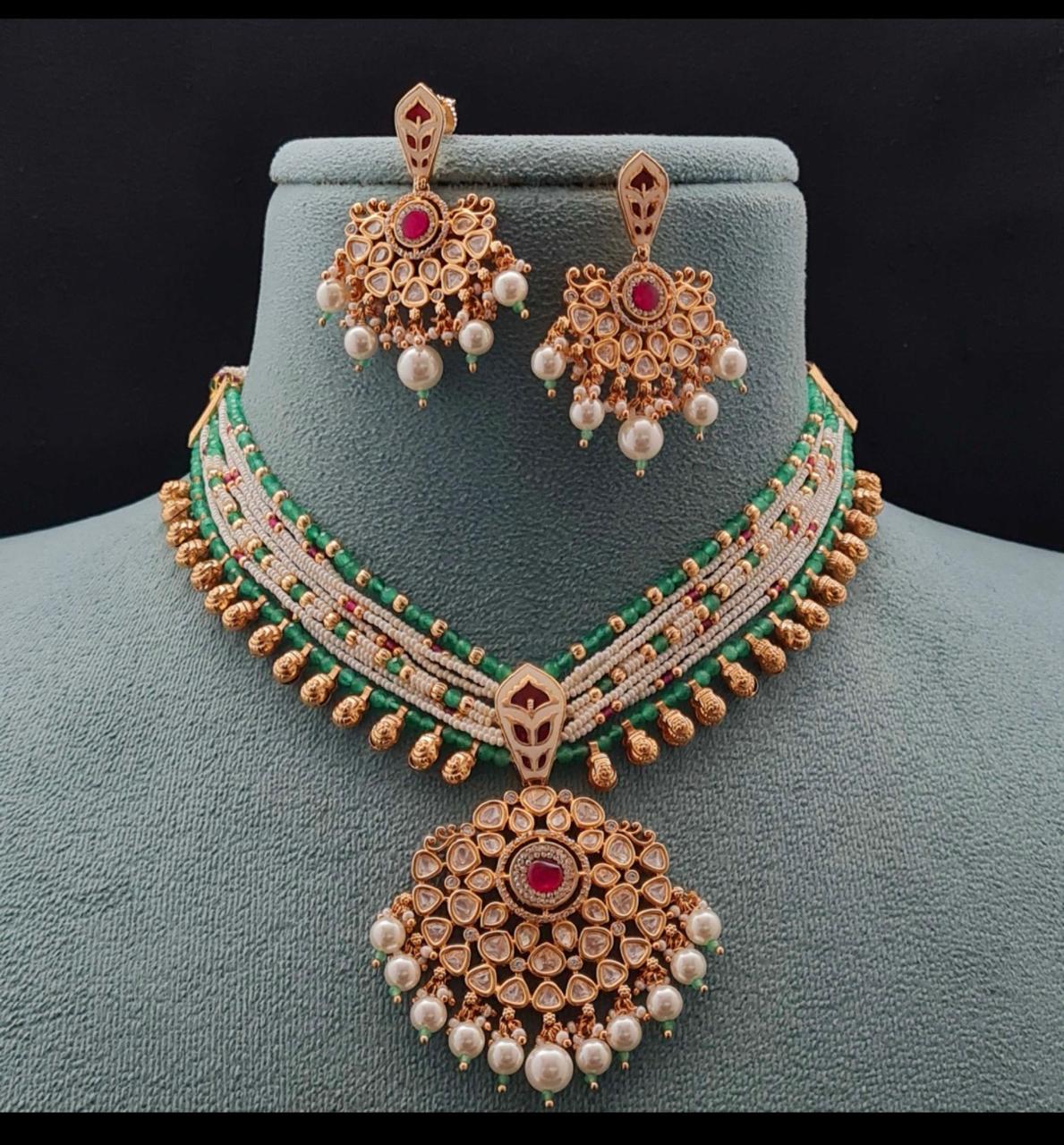Elegant Moti Kundan Necklace Set