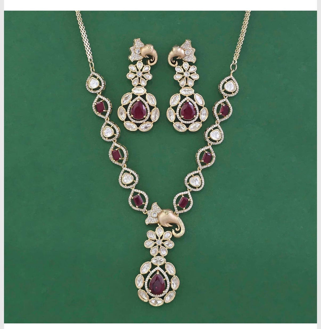 Elephant Motif Polki Necklace Set