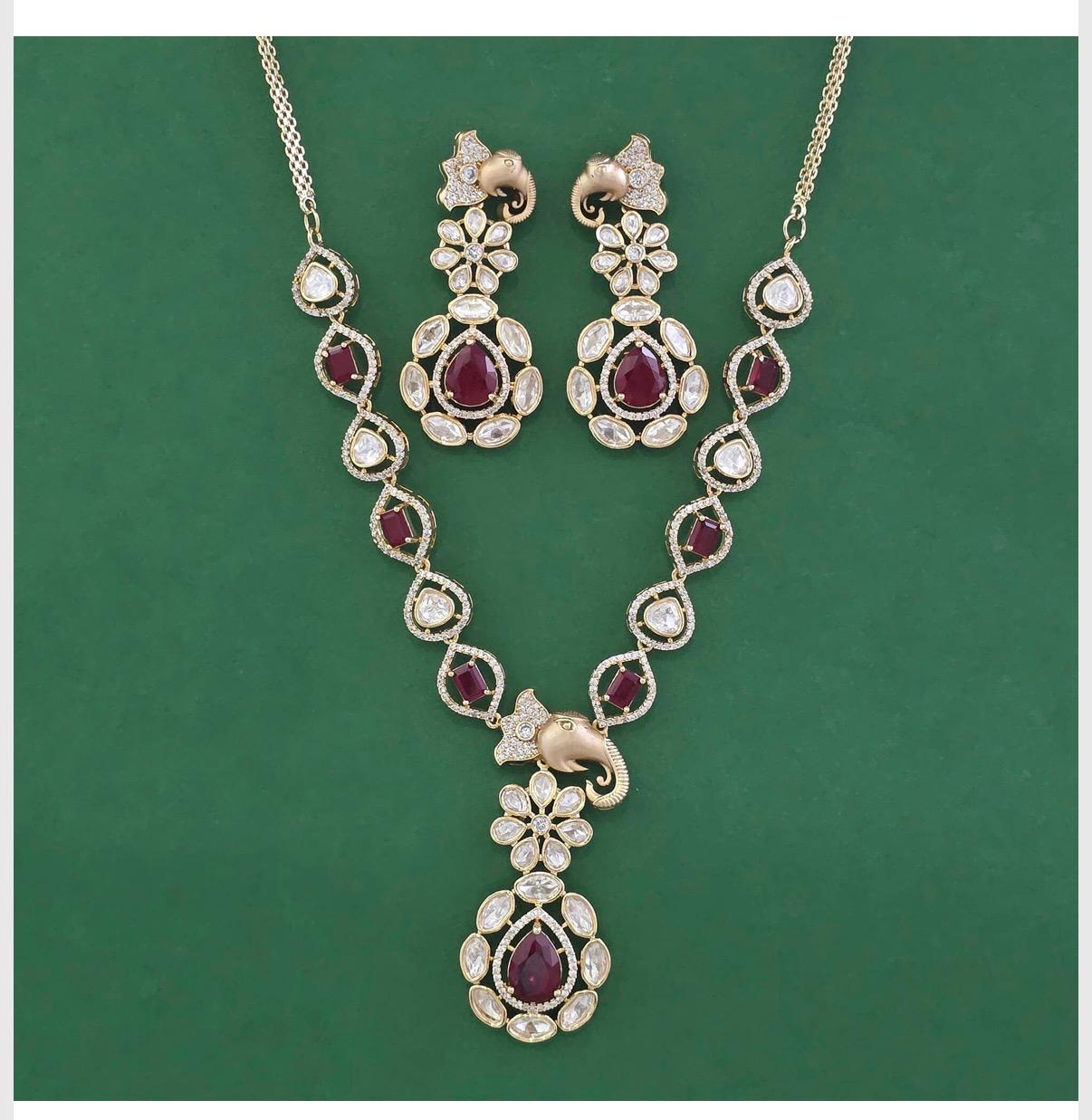 Elephant Motif Polki Necklace Set