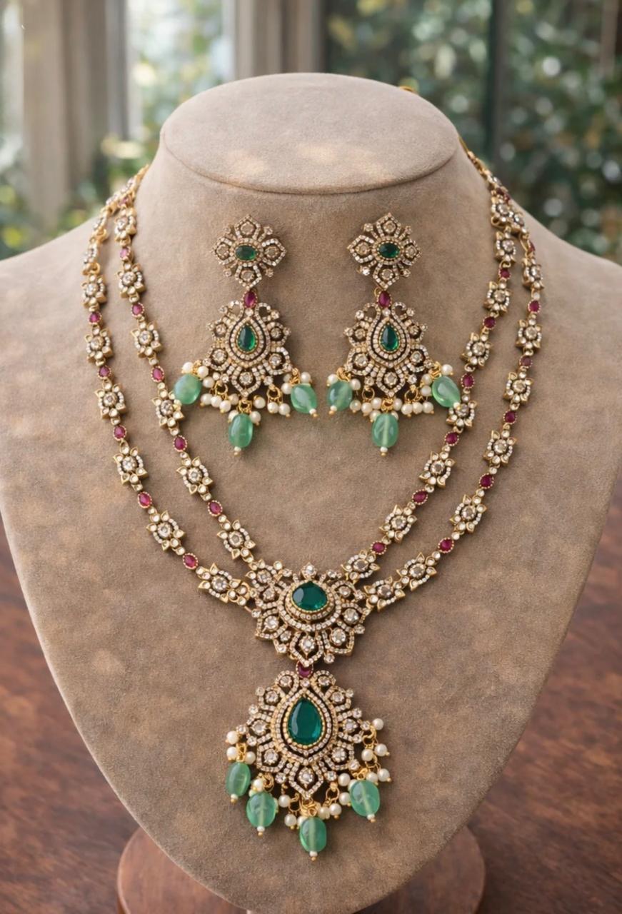 Emrald Victorian Layered Necklace Set