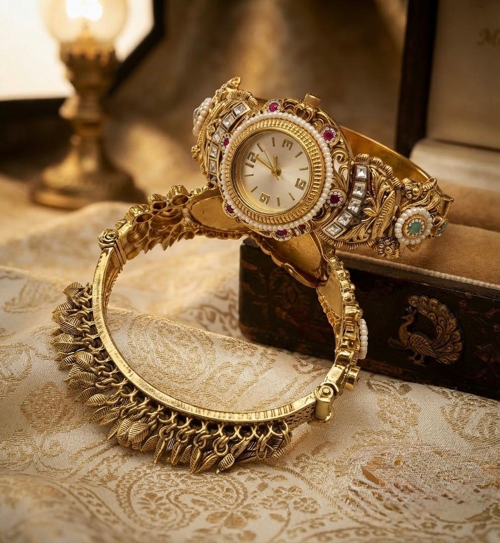 Ethnic Watch With Gold Beads Hanging