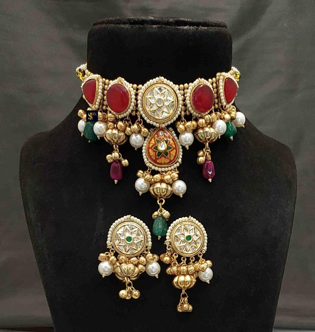 Fusion Gold Beads Kundan Necklace