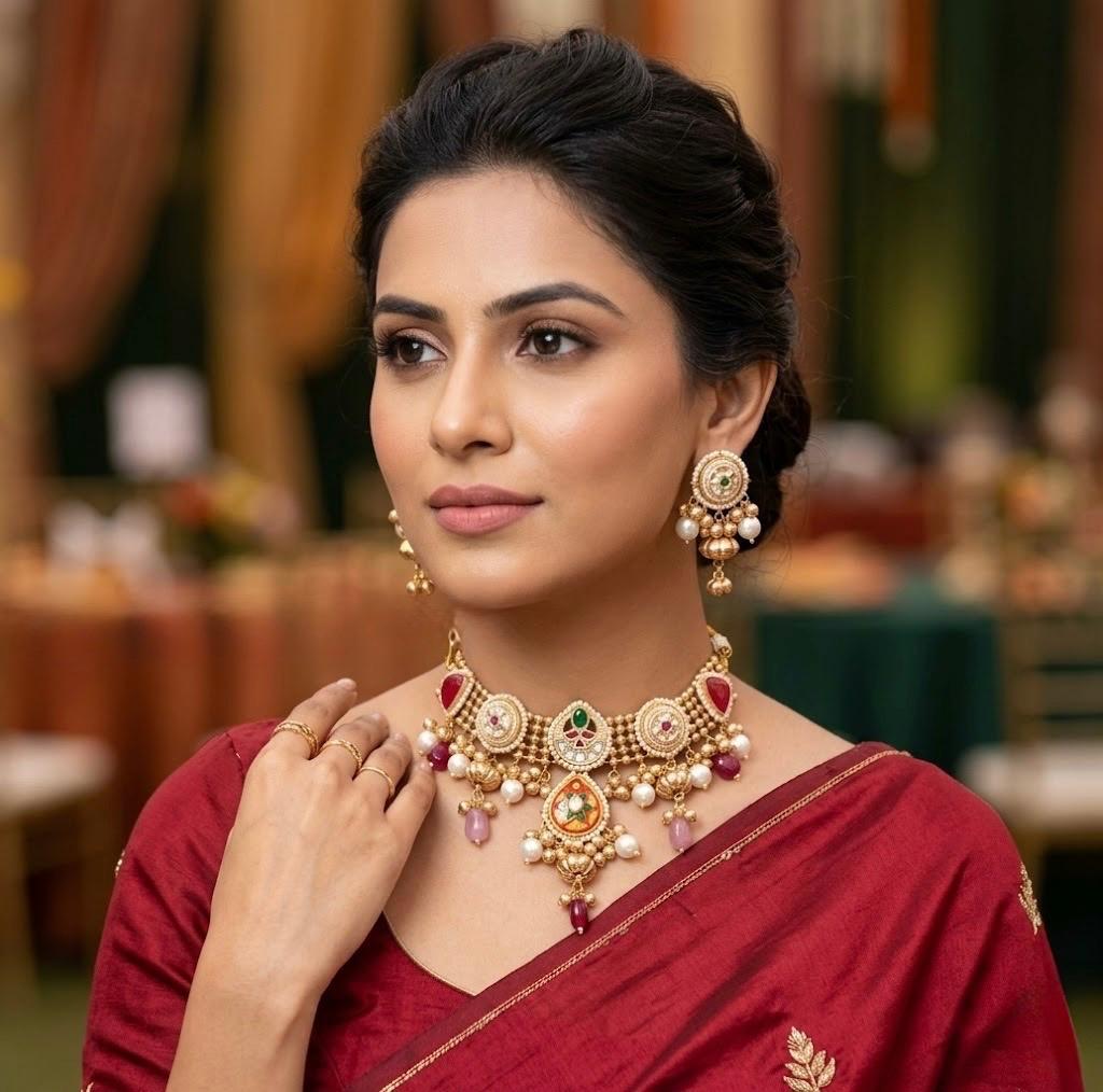 Fusion Gold Beads Kundan Necklace
