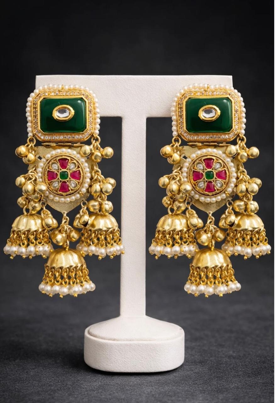 Fusion Gold Plated Jhumka Earings With Pearl Details