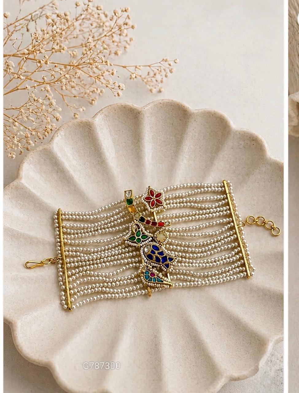 Hand Crafted Jadau Kundan Pearl Bracelet