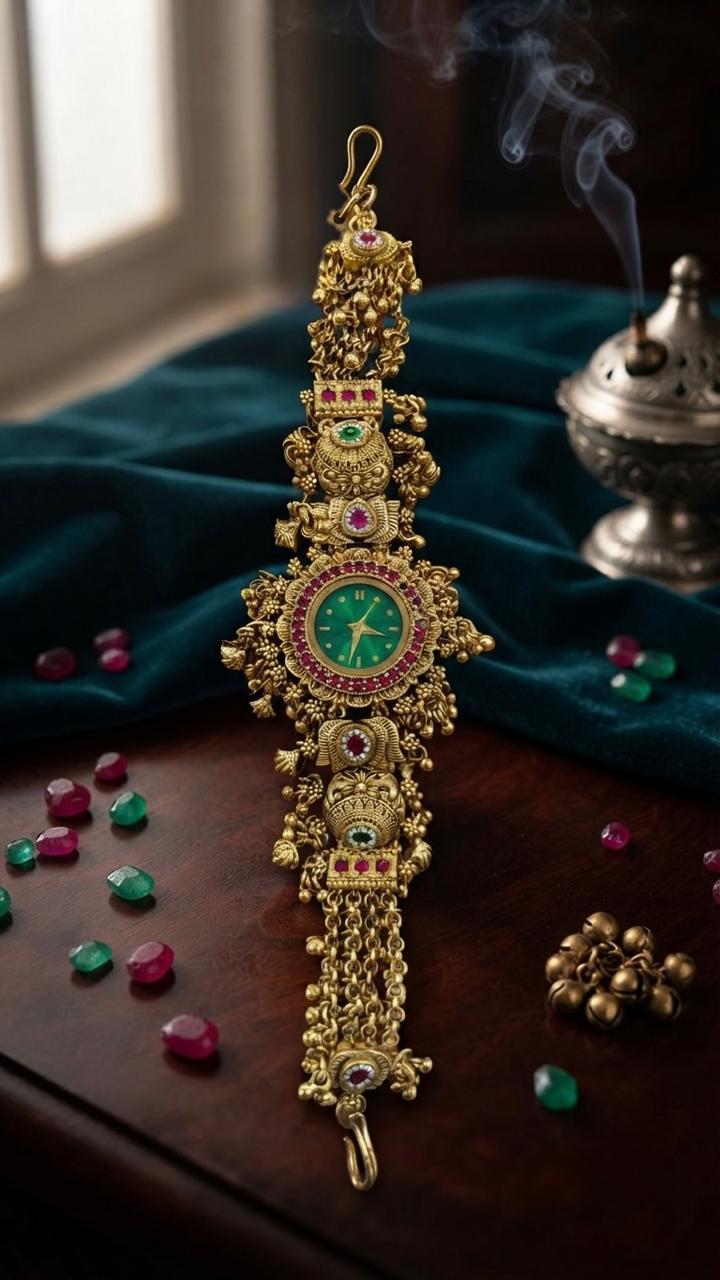 Heritage Watch With Gold Beads And Kundan