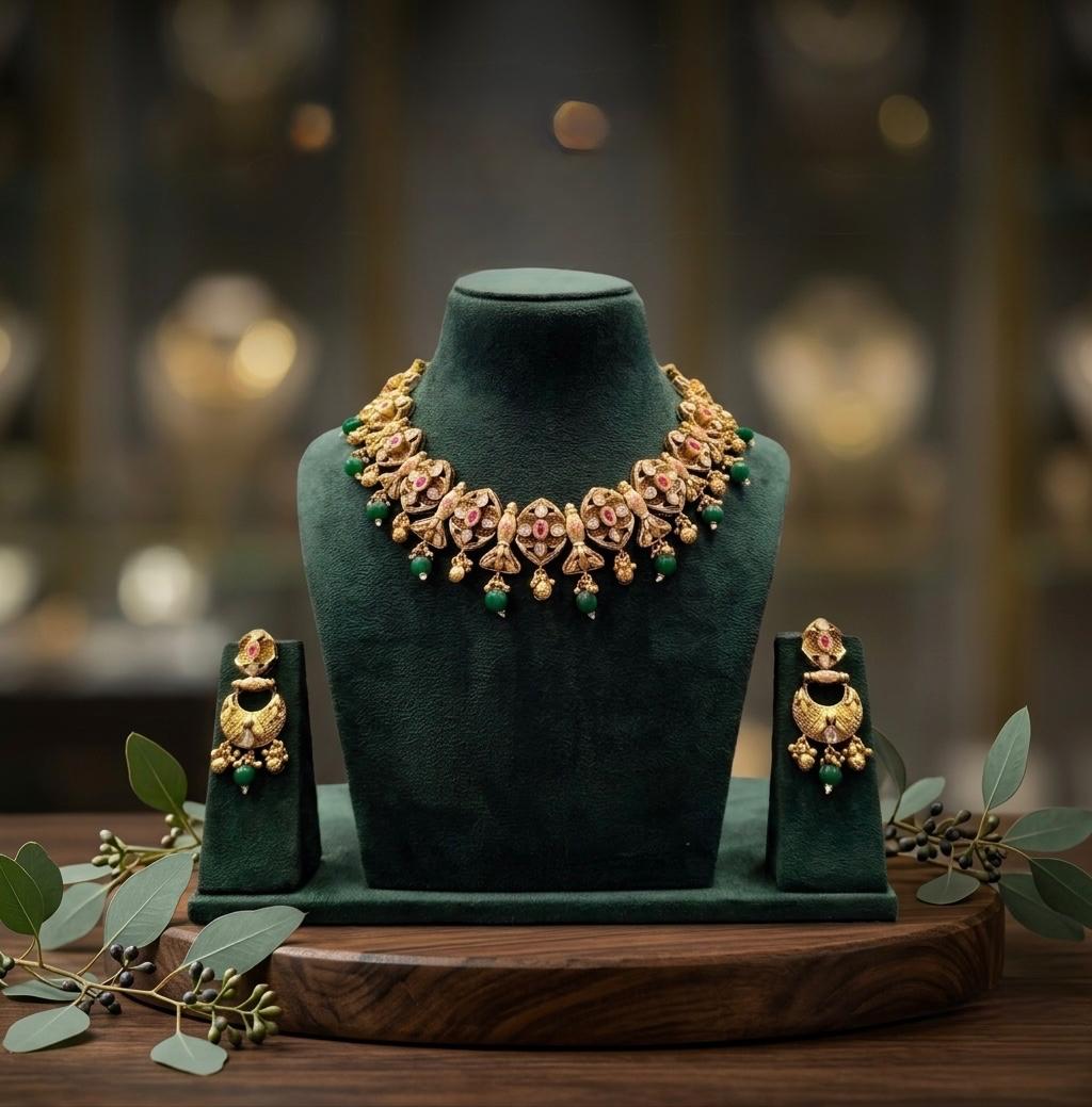 Heritage Kundan With Green Pearl