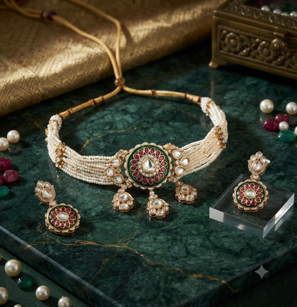 Intricate Pearl Kundan Choker Necklace