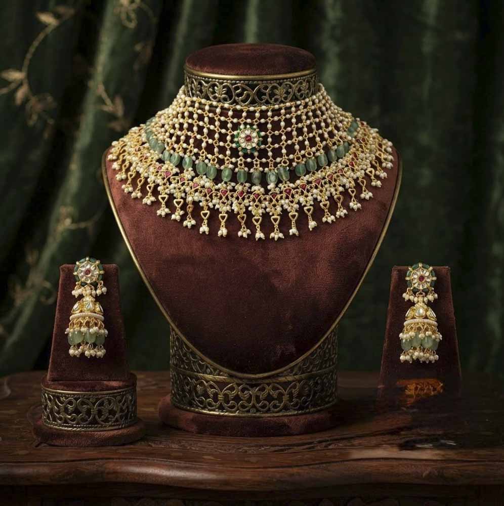 Jadau Bridal Kundan Pearl Choker Necklace Set