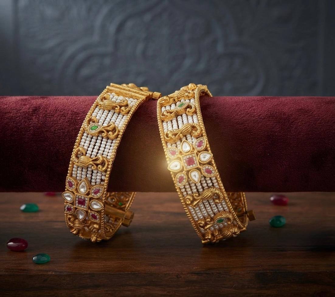 Kundan Pearl Bangles