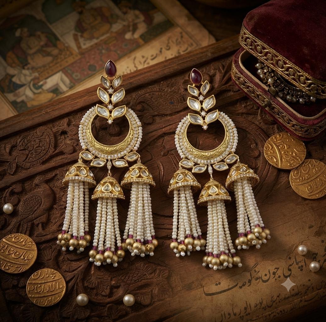 Kundan Jhumkhi With Pearl Hanging