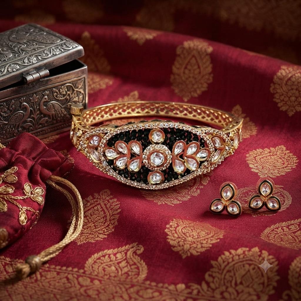 Kundan Kada With Green Pearl