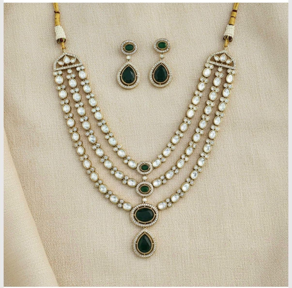 Kundan Layered Necklace With Green Stone
