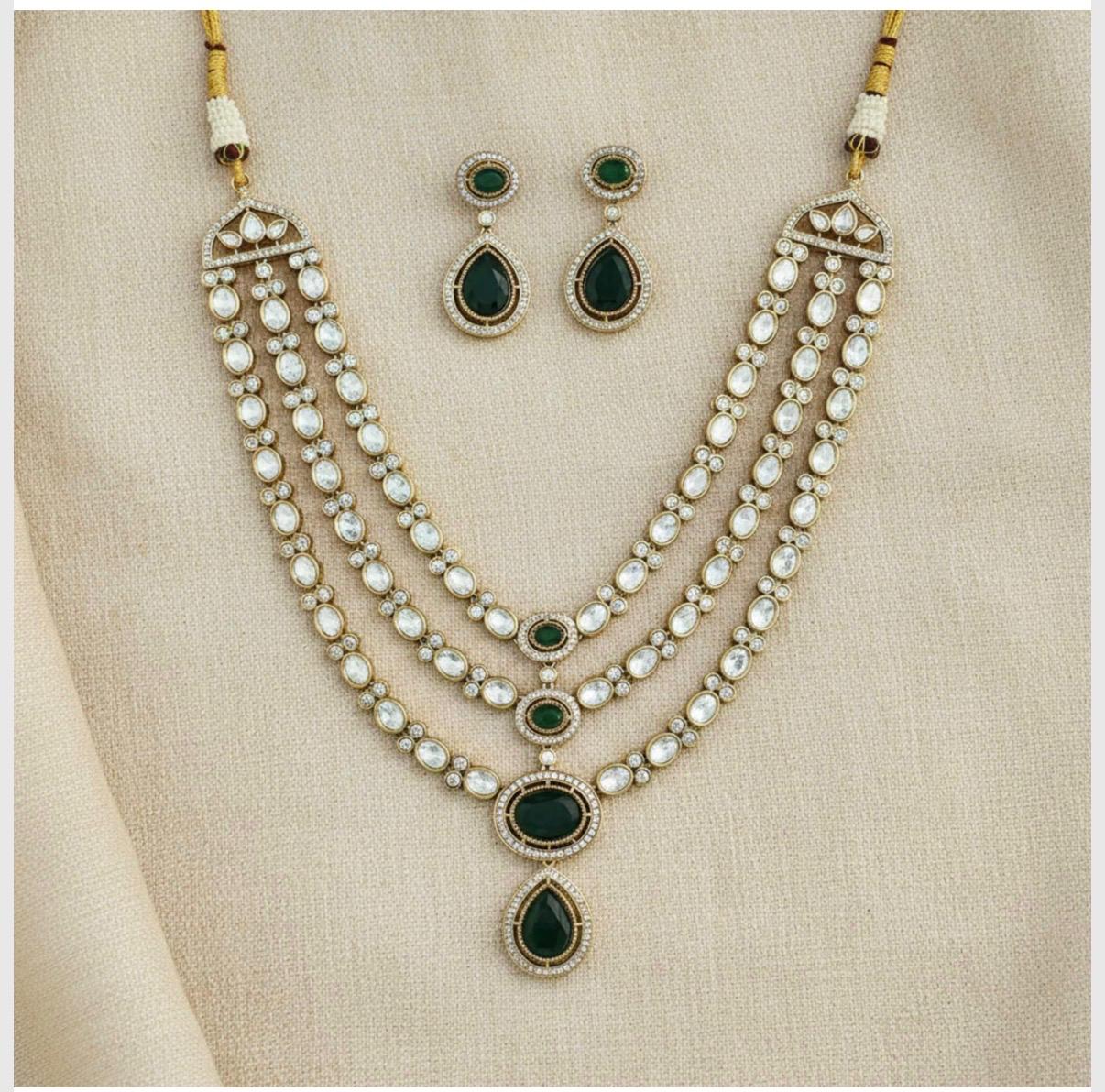 Kundan Layered Necklace With Green Stone