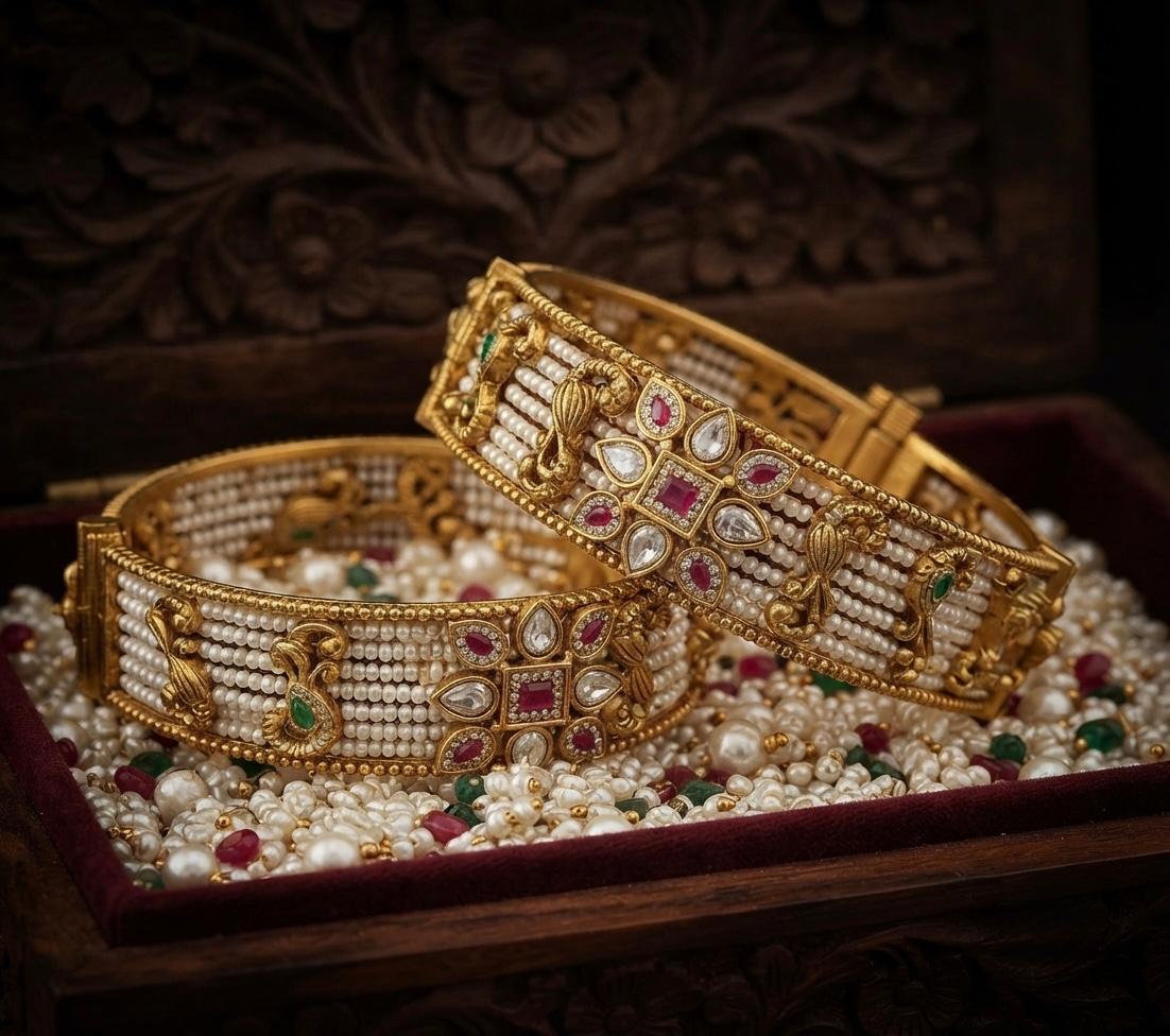Kundan Pearl Bangles
