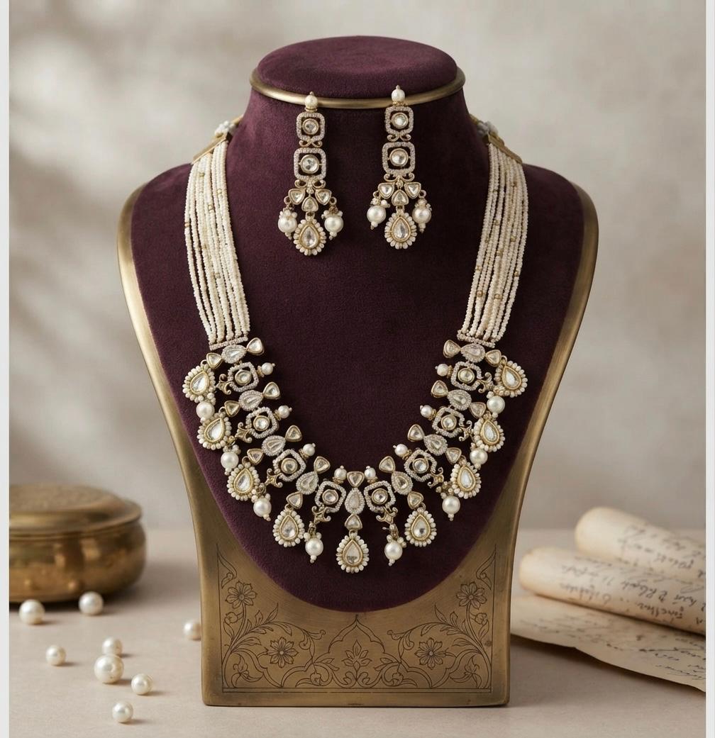 Kundan Pearl Long Necklace Set