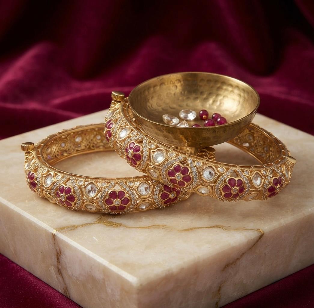 Kundan Polki With Ruby Bangles