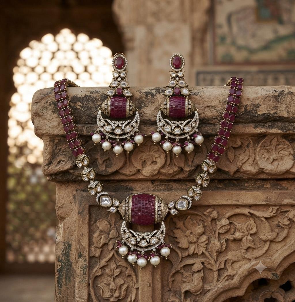 Kundan With Pearl Ruby Necklace