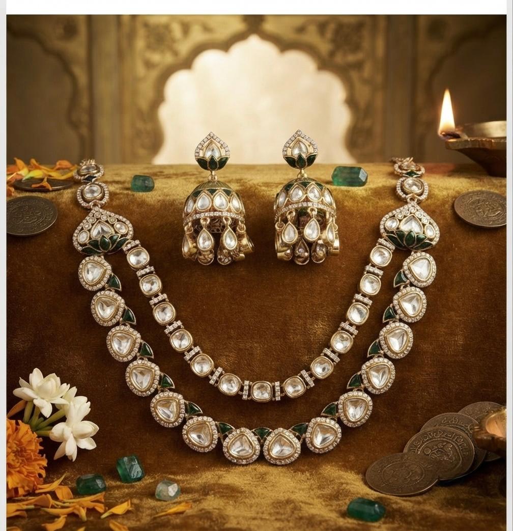 Layered Kundan Necklace With Jhumkhi
