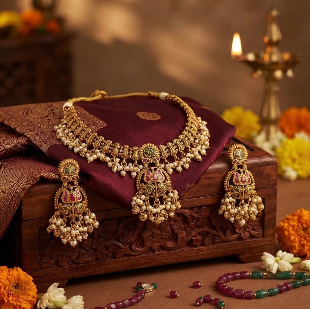 Lous With Kundan Pearl Choker Set