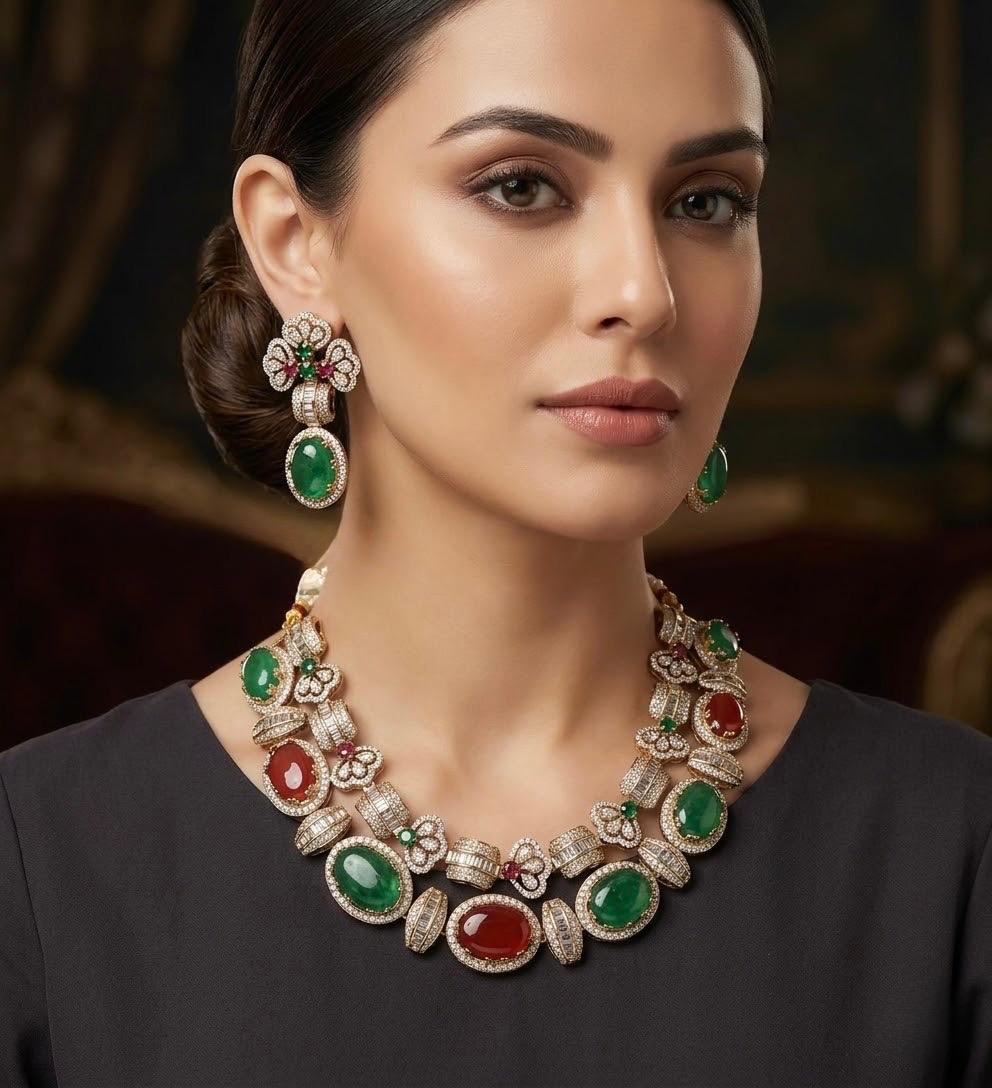Multi Colour Stone Sabyasachi Necklace set