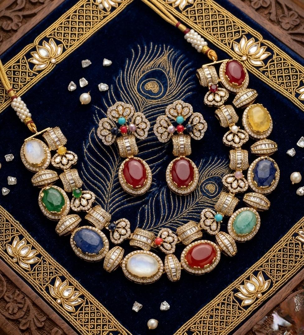 Multi Colour Stone Sabyasachi Necklace set