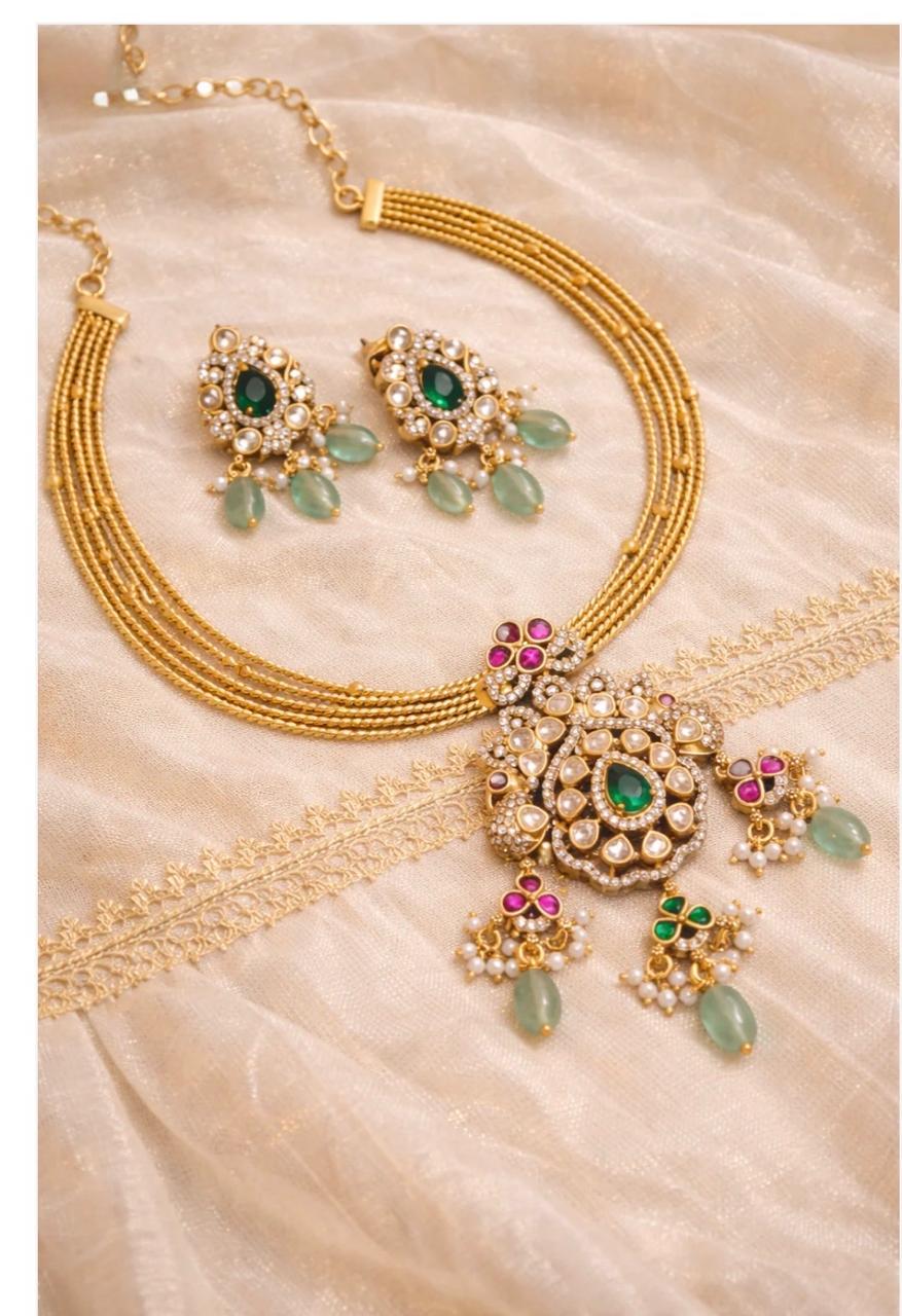 Multi Line Victorian Jadau Hasli Set