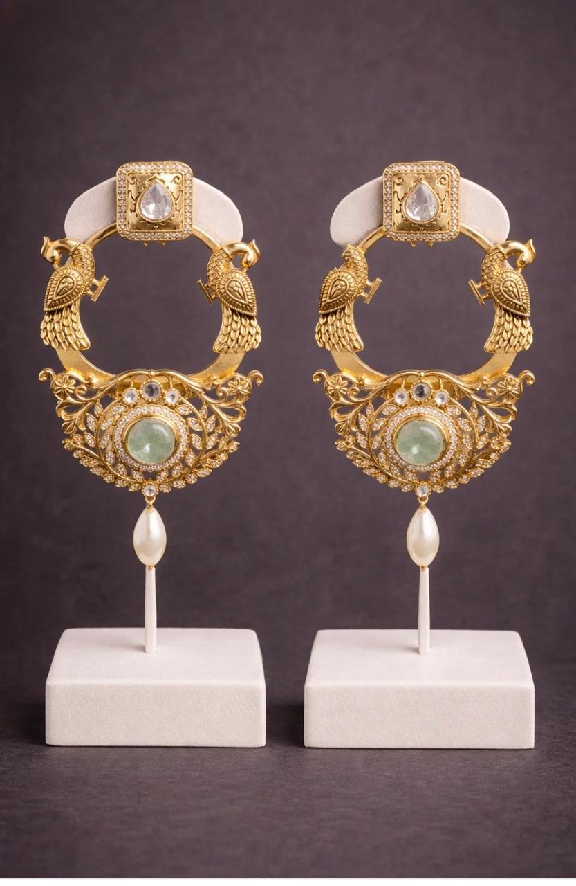 Mossonite Peacock & Mint Green Stone Drop Earings