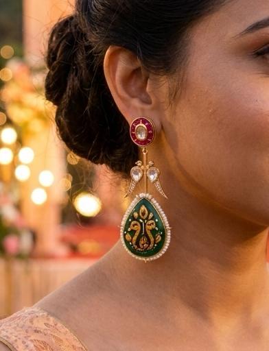 Pearl Kundan Meena Earings