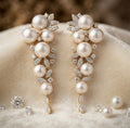 Pearl And Diamond Floral Leaf Drop Earings