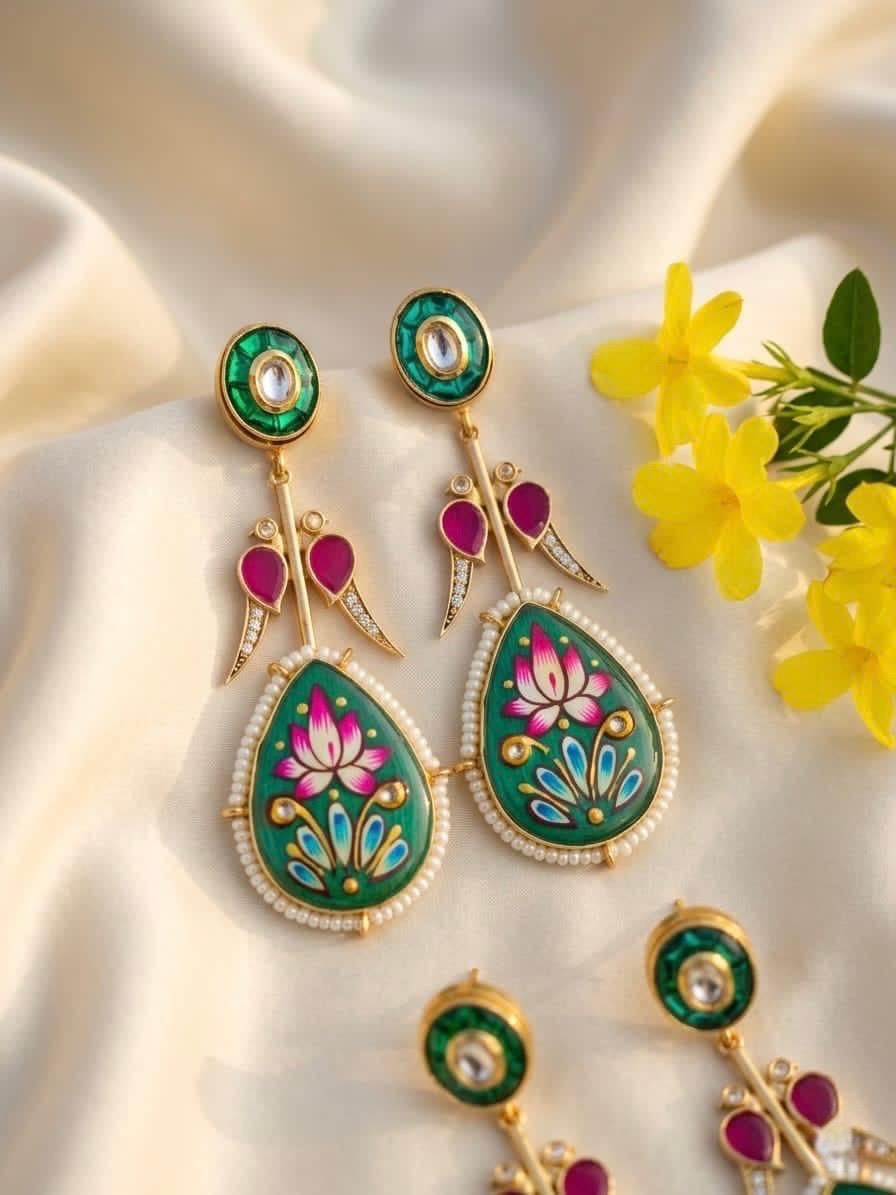 Pearl Kundan Meena Earings
