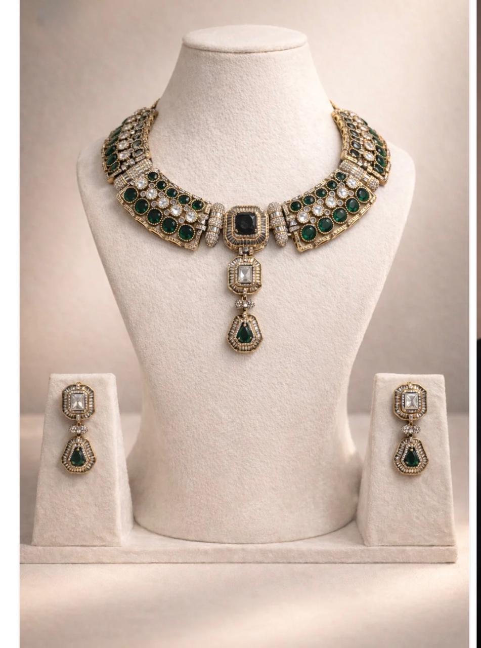 Premium Green Drop Mossinite Necklace Set
