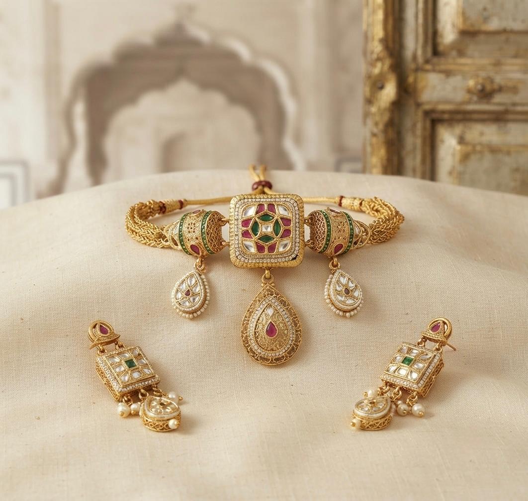 Rajwadi Meenakari Choker Necklace Set