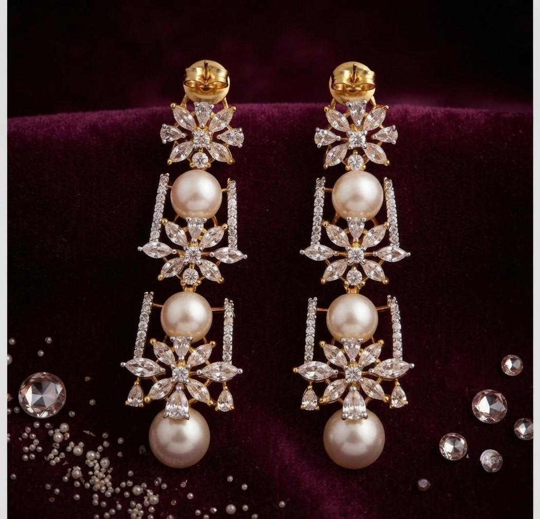 Tiered Pearl Floral earings