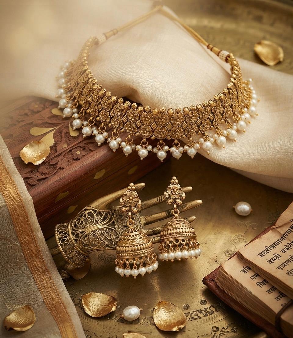 Traditional Indian Antique Gold Choker Necklace