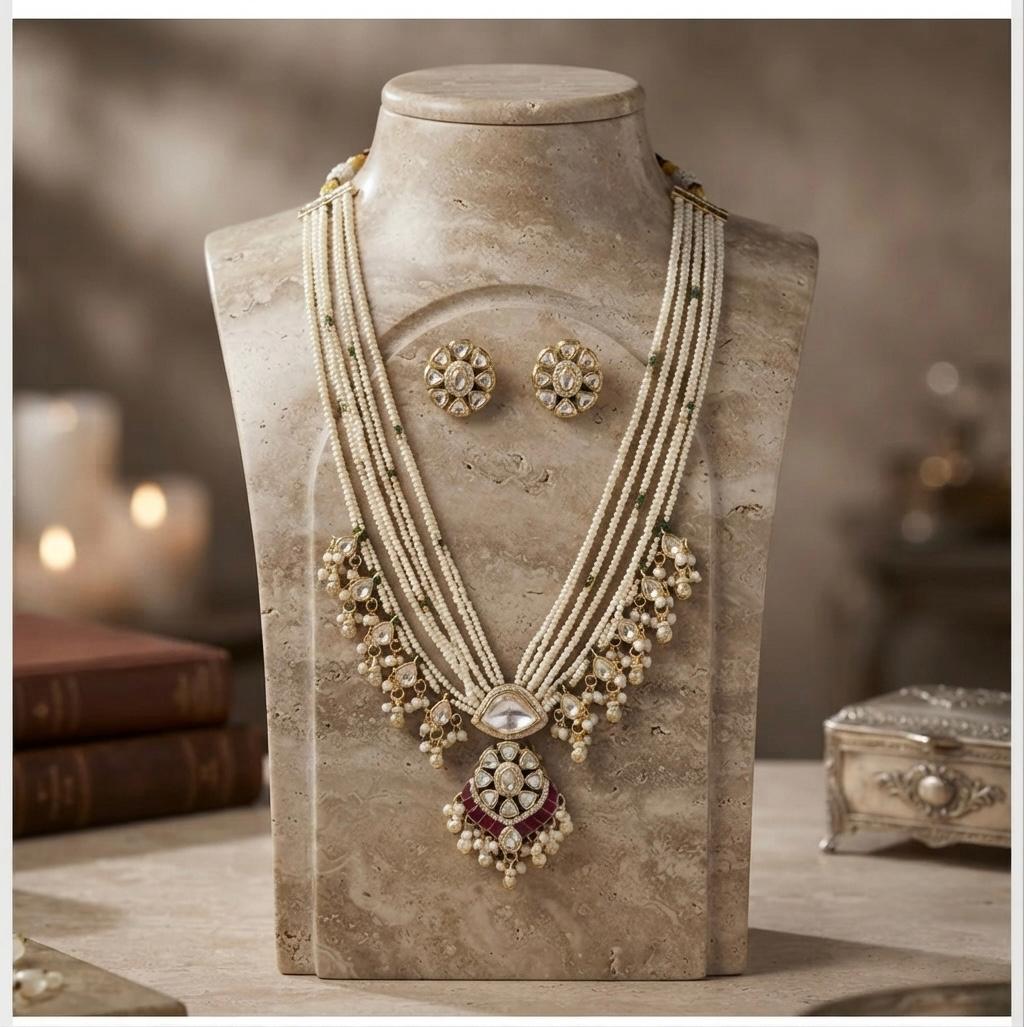 Traditional Kundan Necklace With Pearl Mala