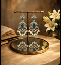 victorian green stone pearl drop earings